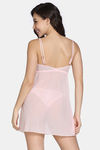 Zivame Forever Yours Lace N Mesh Babydoll With Thong - Rose Quartz — thumbnail 3